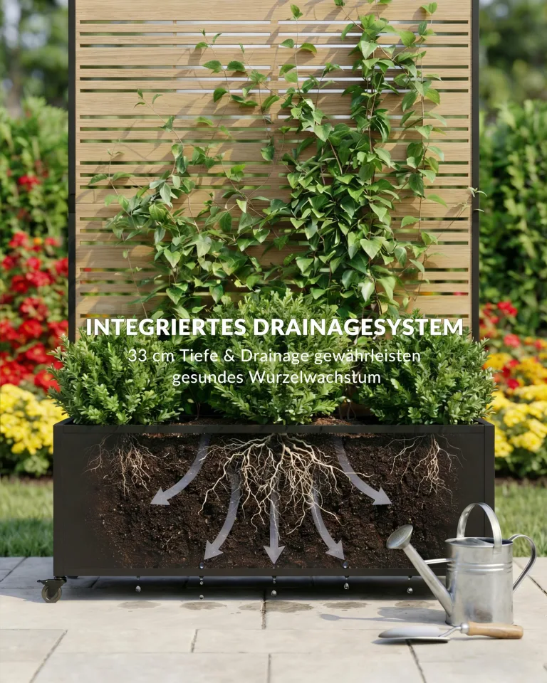 Hochbeet Metall mit Sichtschutz, 119 x 41 x 185 cm Pflanzkasten mit Rollen, 33 cm tiefes Pflanzbeet, Pflanzkübel Pflanzkasten für Gemüse, Kräuter und Blumen, wetterfest für Garten, Balkon und Terrasse – Bild 6