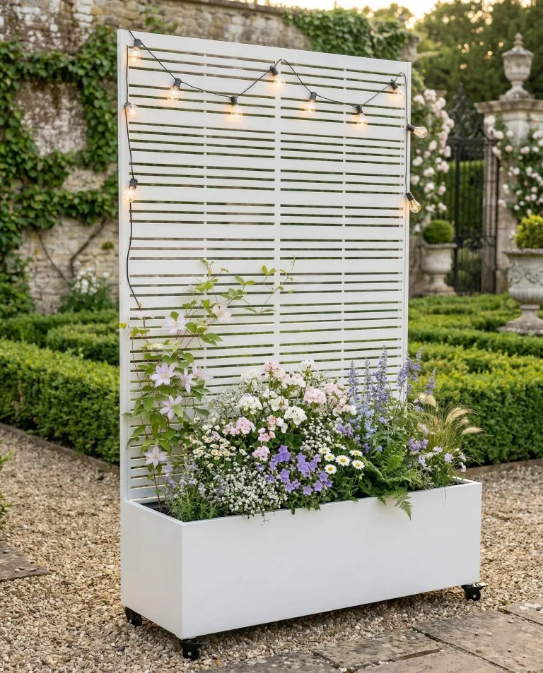 Hochbeet Metall mit Sichtschutz, 119 x 41 x 185 cm Pflanzkasten mit Rollen, 33 cm tiefes Pflanzbeet, Pflanzkübel Pflanzkasten für Gemüse, Kräuter und Blumen, wetterfest für Garten, Balkon und Terrasse – Bild 9
