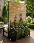 Hochbeet Metall mit Sichtschutz, 119 x 41 x 185 cm Pflanzkasten mit Rollen, 33 cm tiefes Pflanzbeet, Pflanzkübel Pflanzkasten für Gemüse, Kräuter und Blumen, wetterfest für Garten, Balkon und Terrasse - Thumbnail 10