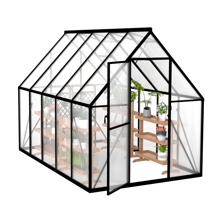 Gewächshaus Aluminium 380x250x205 cm mit Fundament, 4 mm PC-Hohlkammerplatten, Wetterfest & Stabil, Tomatenhaus Treibhaus Anzuchthaus Garten Frühbeet, inkl. Dachfenster & Tür – Bild 10