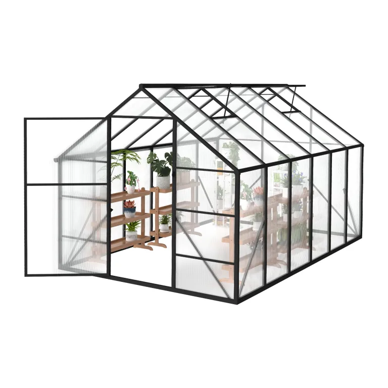 Gewächshaus Aluminium 380x250x205 cm mit Fundament, 4 mm PC-Hohlkammerplatten, Wetterfest & Stabil, Tomatenhaus Treibhaus Anzuchthaus Garten Frühbeet, inkl. Dachfenster & Tür – Bild 1