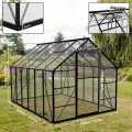 Gewächshaus Aluminium 380x250x205 cm mit Fundament, 4 mm PC-Hohlkammerplatten, Wetterfest & Stabil, Tomatenhaus Treibhaus Anzuchthaus Garten Frühbeet, inkl. Dachfenster & Tür - Thumbnail 2