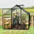 Gewächshaus Aluminium 380x250x205 cm mit Fundament, 4 mm PC-Hohlkammerplatten, Wetterfest & Stabil, Tomatenhaus Treibhaus Anzuchthaus Garten Frühbeet, inkl. Dachfenster & Tür - Thumbnail 9