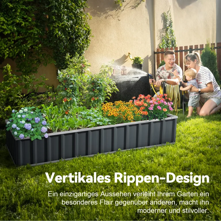 KING BIRD Hochbeet Metall 174x90x30cm,Pflanzkübel Blumenkasten mit 8 T Etiketten&Handschuhen,Pflanzkasten für Garten,DunkelGrau – Bild 2