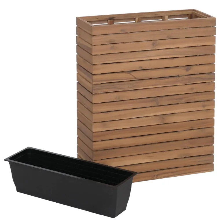 Mendler Pflanzkasten HWC-L21, Hochbeet Pflanzkübel Blumentopf, eckig 77x63x23cm Outdoor Akazie Holz FSC®-Zertifiziert - Hellbraun – Bild 8