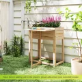 GOPLUS Hochbeet Holz, Gartenbett mit klappbarer Ablage, Blumenkasten mit Abflusslöchern, Pflanzenbehalter für Blumen, Gemüse & Kräuter, Pflanzkasten für Garten, Hof & Balkon, 63 x 67 x 74 cm, Natur - Thumbnail 2
