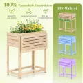 GOPLUS Hochbeet Holz, Gartenbett mit klappbarer Ablage, Blumenkasten mit Abflusslöchern, Pflanzenbehalter für Blumen, Gemüse & Kräuter, Pflanzkasten für Garten, Hof & Balkon, 63 x 67 x 74 cm, Natur - Thumbnail 6