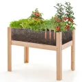 GOPLUS Hochbeet Holz, Gartenbett mit klappbarer Ablage, Blumenkasten mit Abflusslöchern, Pflanzenbehalter für Blumen, Gemüse & Kräuter, Pflanzkasten für Garten, Hof & Balkon, 63 x 67 x 74 cm, Natur - Thumbnail 7