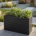 Mendler Pflanzkasten HWC-L21, Pflanzkübel Blumentopf Hochbeet, eckig 41x63x23cm Outdoor Akazie Holz FSC®-Zertifiziert - schwarz - Thumbnail 1