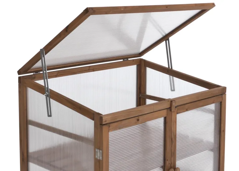 Mendler Gewächshaus HWC-Q13, Treibhaus Anzuchthaus Frühbeet Fenster verstellbar Holz FSC®-Zertifiziert 110x76x57cm - Dunkelbraun – Bild 6