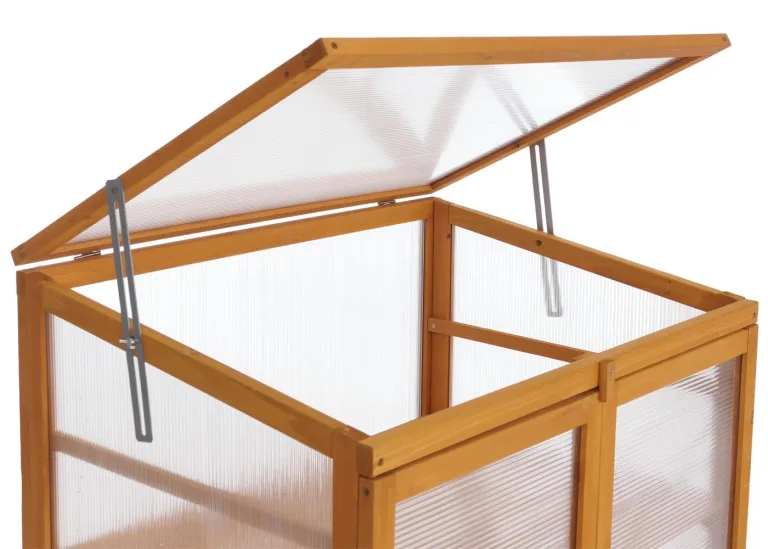 Mendler Gewächshaus HWC-Q13, Treibhaus Anzuchthaus Frühbeet Fenster verstellbar Holz FSC®-Zertifiziert 110x76x57cm - Natur – Bild 6