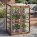 Mendler Gewächshaus HWC-Q13, Treibhaus Anzuchthaus Frühbeet Fenster verstellbar Holz FSC®-Zertifiziert 110x76x57cm - Natur - Thumbnail 10
