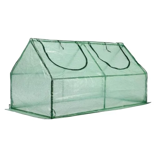 COWVIE Mini-Gewächshaus, 1,8 x 0,9 x 0,9 m, mit 2 Reißverschlusstüren, wasserabweisend, UV-beständig, für Blumen, Gemüse und Kräuter, grün – Bild 8
