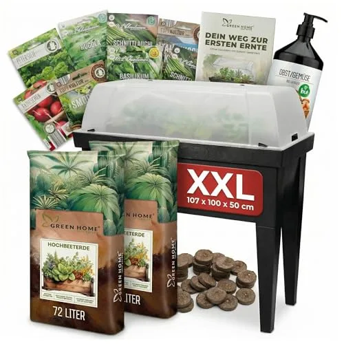 Green Home Hochbeet Set XXL 107 x 100 x 50 cm Balkon-Hochbeet mit Abdeckung als Frühbeet nutzbar inklusive Saatgut und Dünger Pflanzkasten aus Kunststoff für Kräuter und Gemüse – Bild 9