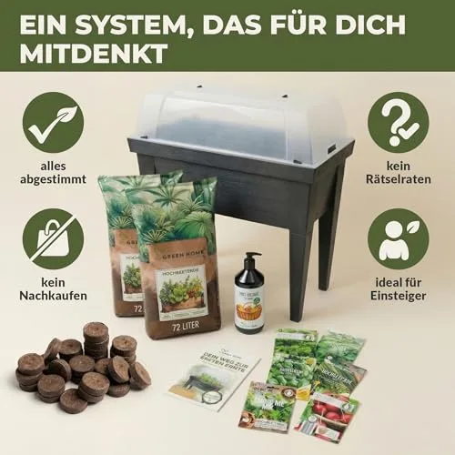 Green Home Hochbeet Set XXL 107 x 100 x 50 cm Balkon-Hochbeet mit Abdeckung als Frühbeet nutzbar inklusive Saatgut und Dünger Pflanzkasten aus Kunststoff für Kräuter und Gemüse – Bild 10