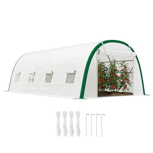 Outsunny Garten-Gewächshaus, Tunnel, 18 m², Tomatenhaus, Reißverschlusstür, aufrollbar, 8 Fenster, Rohrgestell aus verzinktem Stahl, Plane aus hochdichtem Polyethylen, 6 x 3 x 2 m, Weiß – Bild 10