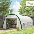 Outsunny Garten-Gewächshaus, Tunnel, 18 m², Tomatenhaus, Reißverschlusstür, aufrollbar, 8 Fenster, Rohrgestell aus verzinktem Stahl, Plane aus hochdichtem Polyethylen, 6 x 3 x 2 m, Weiß - Thumbnail 2