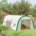 Outsunny Garten-Gewächshaus, Tunnel, 18 m², Tomatenhaus, Reißverschlusstür, aufrollbar, 8 Fenster, Rohrgestell aus verzinktem Stahl, Plane aus hochdichtem Polyethylen, 6 x 3 x 2 m, Weiß - Thumbnail 6