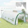 Outsunny Garten-Gewächshaus, Tunnel, 18 m², Tomatenhaus, Reißverschlusstür, aufrollbar, 8 Fenster, Rohrgestell aus verzinktem Stahl, Plane aus hochdichtem Polyethylen, 6 x 3 x 2 m, Weiß - Thumbnail 7