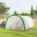 Outsunny Garten-Gewächshaus, Tunnel, 18 m², Tomatenhaus, Reißverschlusstür, aufrollbar, 8 Fenster, Rohrgestell aus verzinktem Stahl, Plane aus hochdichtem Polyethylen, 6 x 3 x 2 m, Weiß - Thumbnail 8