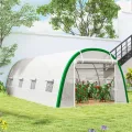Outsunny Garten-Gewächshaus, Tunnel, 18 m², Tomatenhaus, Reißverschlusstür, aufrollbar, 8 Fenster, Rohrgestell aus verzinktem Stahl, Plane aus hochdichtem Polyethylen, 6 x 3 x 2 m, Weiß - Thumbnail 9