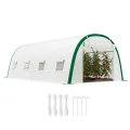 Outsunny Garten-Gewächshaus, Tunnel, 18 m², Tomatenhaus, Reißverschlusstür, aufrollbar, 8 Fenster, Rohrgestell aus verzinktem Stahl, Plane aus hochdichtem Polyethylen, 6 x 3 x 2 m, Weiß - Thumbnail 1