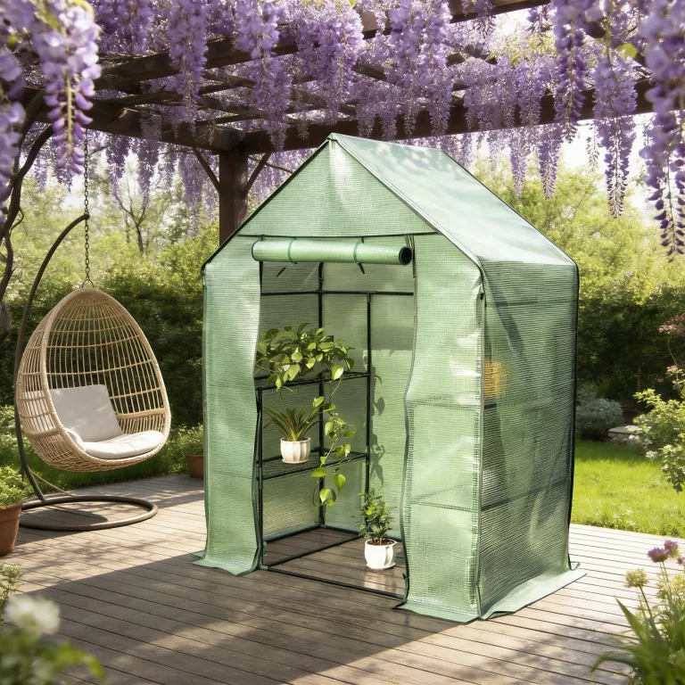 Großes begehbares Gewächshaus 200x300x190 cm – Winterfest, Rolltür & 6 Fenster, verzinktes Stahlgestell, Moskitonetz – als Tomatenhaus für Gemüse & Kräuter, Weiß – Bild 9