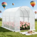 Großes begehbares Gewächshaus 200x300x190 cm – Winterfest, Rolltür & 6 Fenster, verzinktes Stahlgestell, Moskitonetz – als Tomatenhaus für Gemüse & Kräuter, Weiß - Thumbnail 2