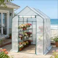 Großes begehbares Gewächshaus 200x300x190 cm – Winterfest, Rolltür & 6 Fenster, verzinktes Stahlgestell, Moskitonetz – als Tomatenhaus für Gemüse & Kräuter, Weiß - Thumbnail 8