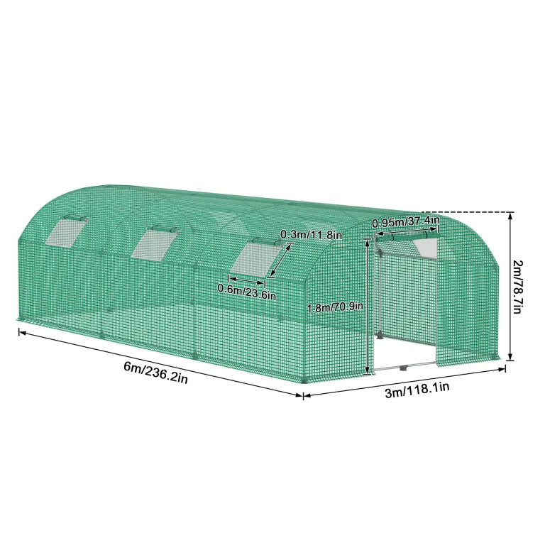 Gewächshaus 3x6 m groß, Foliengewächshaus mit 6 Fenstern & Tür, verzinkter Stahlrahmen, UV-beständige Abdeckung, Tomatenhaus für Pflanzen & Gemüse – Bild 2