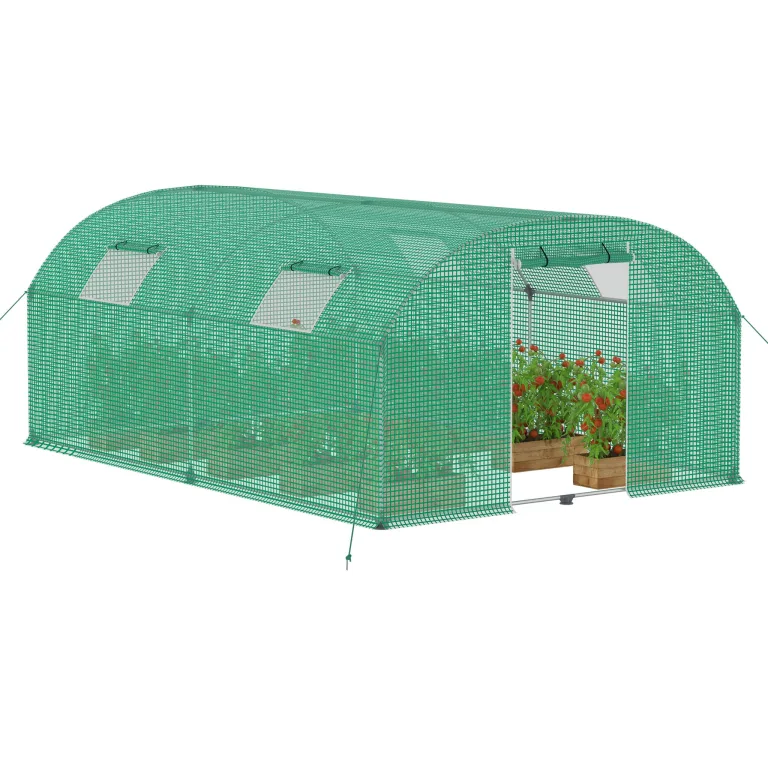 Gewächshaus 3x4 m begehbar, Foliengewächshaus mit 4 Fenstern & Tür, stabiles Stahlgestell, HDPE/LDPE Abdeckung, Tomatengewächshaus für Garten & Gemüseanbau – Bild 1