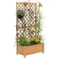 HOMASIS Pflanzkübel mit Rankgitter, Blumenkasten mit Spalier, Pflanzkasten Pflanzgefäß aus Massivholz, Hochbeet Rankkasten Gartenspalier Rankhilfe für Balkon, Garten, Terrasse, 90x44,5x180,5cm (Gelb) - Thumbnail 3