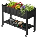 YITAHOME Hochbeete mit Rankgitter, Garten-Rankgitter mit Rädern, 108,5 x 44 x 155 cm, Drainagelöcher und Stopfen für Kletterpflanzen, erhöhter Übertopf hält 6,8 kg für Gemüse, Blumen, Obst (weiß) - Thumbnail 10
