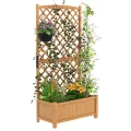 HOMASIS Pflanzkübel mit Rankgitter, Blumenkasten mit Spalier, Pflanzkasten Pflanzgefäß aus Massivholz, Hochbeet Rankkasten Gartenspalier Rankhilfe für Balkon, Garten, Terrasse, 90x44,5x180,5cm (Braun) - Thumbnail 6