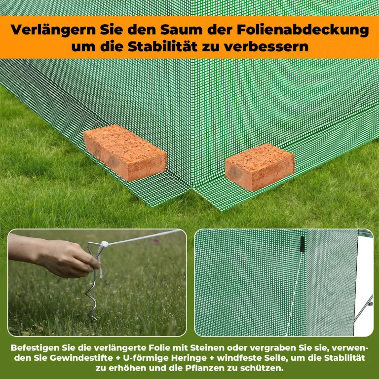 Gewächshaus Foliengewächshaus 3 × 6 m - 18 m² mit Verzinktrohrfundament inkl. Erdanker & 4 Aufrollbare Fenster mit Moskitonetz & 140 g/m² UV-beständig Tomatengewächshaus Greenhouse – Bild 5