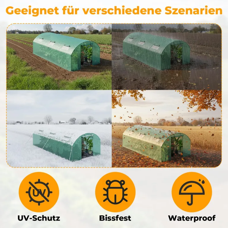 Gewächshaus Foliengewächshaus 3 × 6 m - 18 m² mit Verzinktrohrfundament inkl. Erdanker & 4 Aufrollbare Fenster mit Moskitonetz & 140 g/m² UV-beständig Tomatengewächshaus Greenhouse – Bild 6