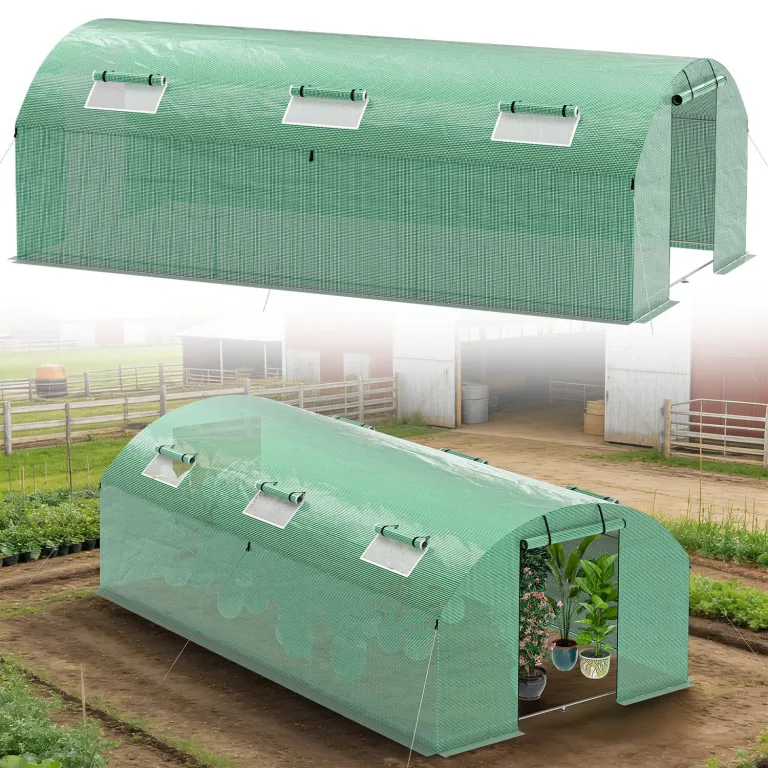 Gewächshaus Foliengewächshaus 3 × 6 m - 18 m² mit Verzinktrohrfundament inkl. Erdanker & 4 Aufrollbare Fenster mit Moskitonetz & 140 g/m² UV-beständig Tomatengewächshaus Greenhouse – Bild 1