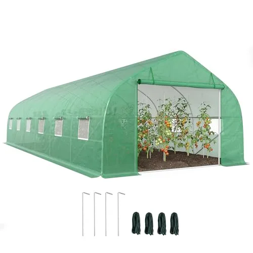 Outsunny Garten-Gewächshaus, Tunnel, 24 ㎡, groß, 8 x 3 x 2 m, mit PE-Plane, verzinkter Stahlrahmen, Ø 24 mm, aufrollbare Tür und 12 Fenster, Grün – Bild 10