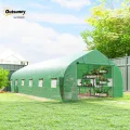 Outsunny Garten-Gewächshaus, Tunnel, 24 ㎡, groß, 8 x 3 x 2 m, mit PE-Plane, verzinkter Stahlrahmen, Ø 24 mm, aufrollbare Tür und 12 Fenster, Grün - Thumbnail 2