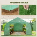 Outsunny Garten-Gewächshaus, Tunnel, 24 ㎡, groß, 8 x 3 x 2 m, mit PE-Plane, verzinkter Stahlrahmen, Ø 24 mm, aufrollbare Tür und 12 Fenster, Grün - Thumbnail 5