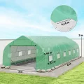 Outsunny Garten-Gewächshaus, Tunnel, 24 ㎡, groß, 8 x 3 x 2 m, mit PE-Plane, verzinkter Stahlrahmen, Ø 24 mm, aufrollbare Tür und 12 Fenster, Grün - Thumbnail 7
