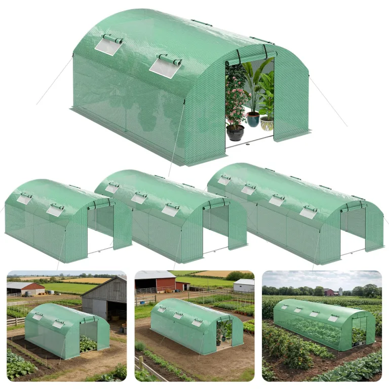 Gewächshaus Foliengewächshaus mit Verzinktrohrfundament 3 × 4 m - 12 m² inkl. Erdanker & 4 Aufrollbare Fenster mit Moskitonetz & 140 g/m² UV-beständig Tomatengewächshaus Greenhouse – Bild 1