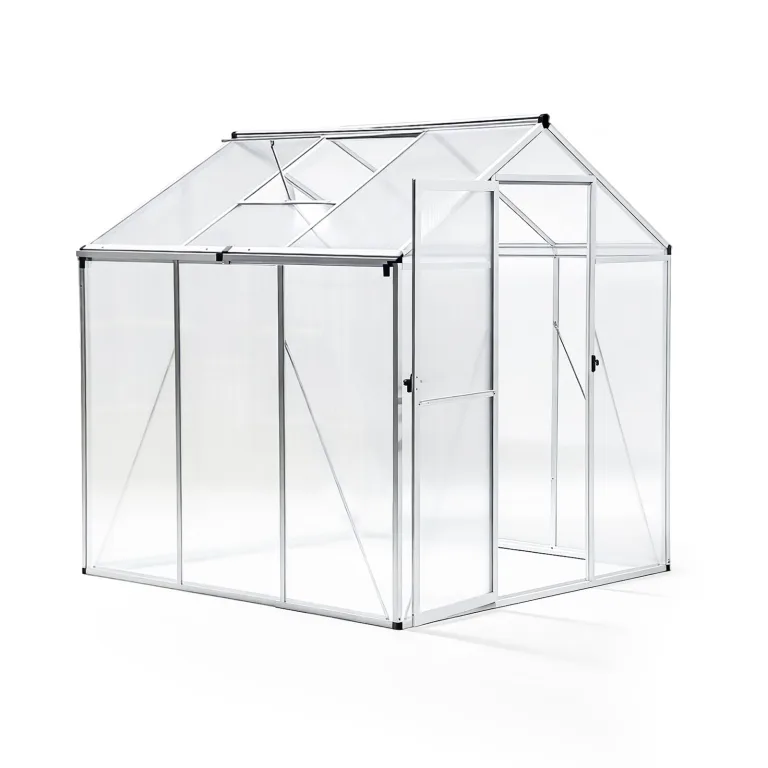 Gewächshaus mit Fundament – Aluminium Treibhaus mit PC-Platten, Anlehngewächshaus für Garten & Balkon, Gewächshaus Restposten, Gartengewächshäuser für Tomatenhaus & Pflanzen (177x181x193cm) – Bild 1