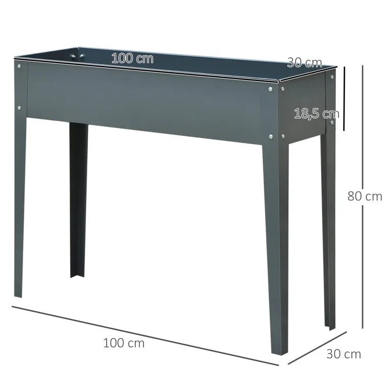 Outsunny Hochbeet Kräuterbeet Pflanzkasten aus Metall mit Füßen und 3 Abflusslöchern, Blumenkasten 100 x 30 x 80 cm – Bild 7