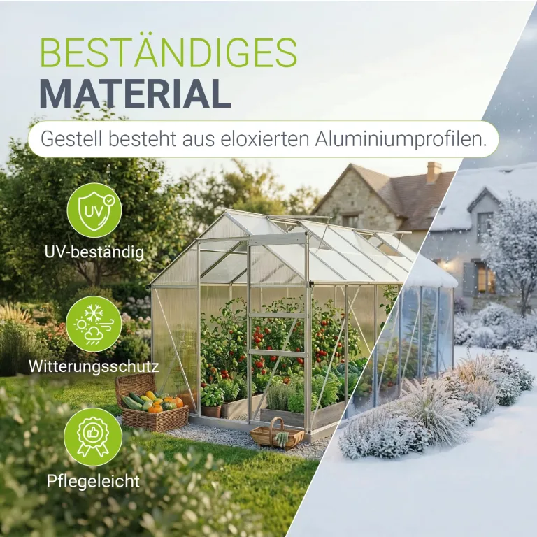 JUSKYS® Gewächshaus 7,2 m² - Aluminiumgestell & Stahlfundament, UV-beständig, abschließbare Schiebetür, belüftbare Dachfenster 61x57 cm – Bild 2