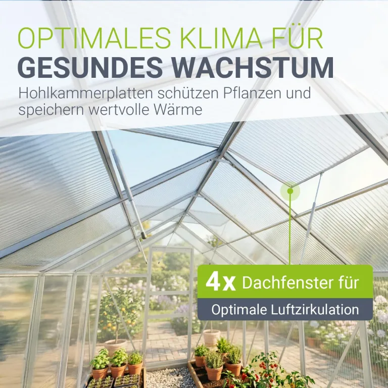JUSKYS® Gewächshaus 7,2 m² - Aluminiumgestell & Stahlfundament, UV-beständig, abschließbare Schiebetür, belüftbare Dachfenster 61x57 cm – Bild 3