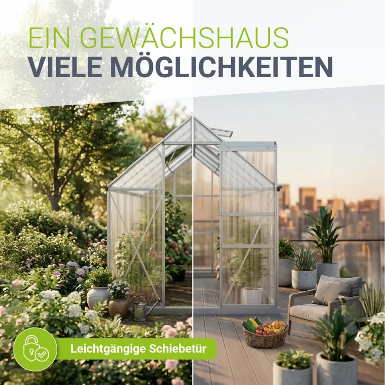 JUSKYS® Gewächshaus 7,2 m² - Aluminiumgestell & Stahlfundament, UV-beständig, abschließbare Schiebetür, belüftbare Dachfenster 61x57 cm – Bild 4