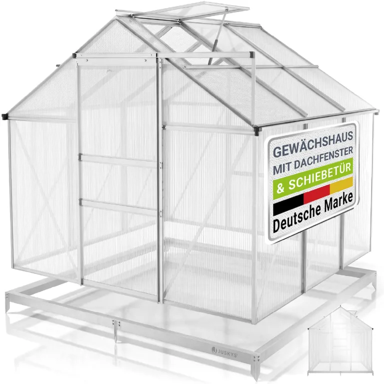 JUSKYS® Gewächshaus 7,2 m² - Aluminiumgestell & Stahlfundament, UV-beständig, abschließbare Schiebetür, belüftbare Dachfenster 61x57 cm – Bild 8