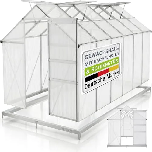 JUSKYS® Gewächshaus 7,2 m² - Aluminiumgestell & Stahlfundament, UV-beständig, abschließbare Schiebetür, belüftbare Dachfenster 61x57 cm – Bild 9