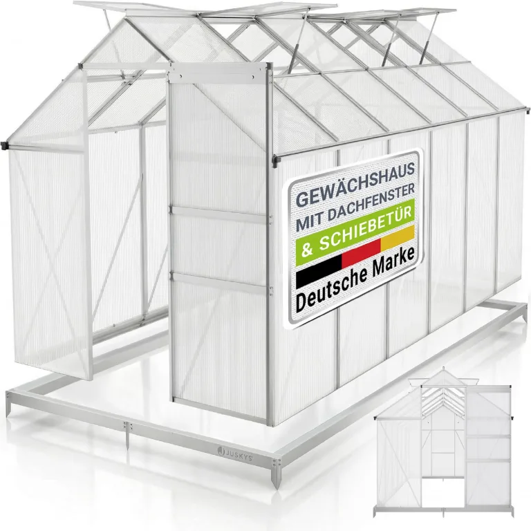 JUSKYS® Gewächshaus 7,2 m² - Aluminiumgestell & Stahlfundament, UV-beständig, abschließbare Schiebetür, belüftbare Dachfenster 61x57 cm – Bild 1